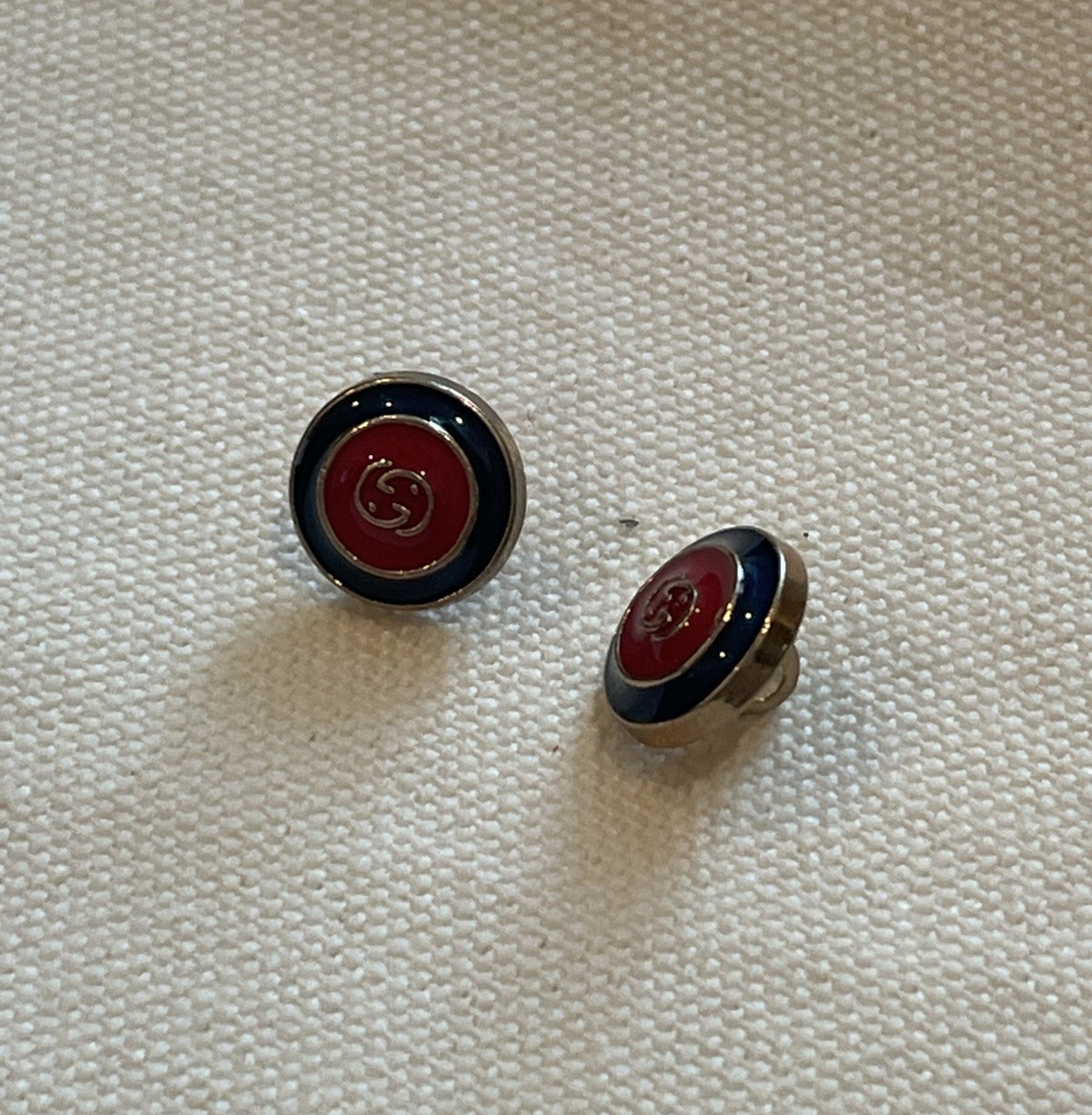 2pc of Gucci Buttons GG Logo Red Navy Gold METAL 11mm