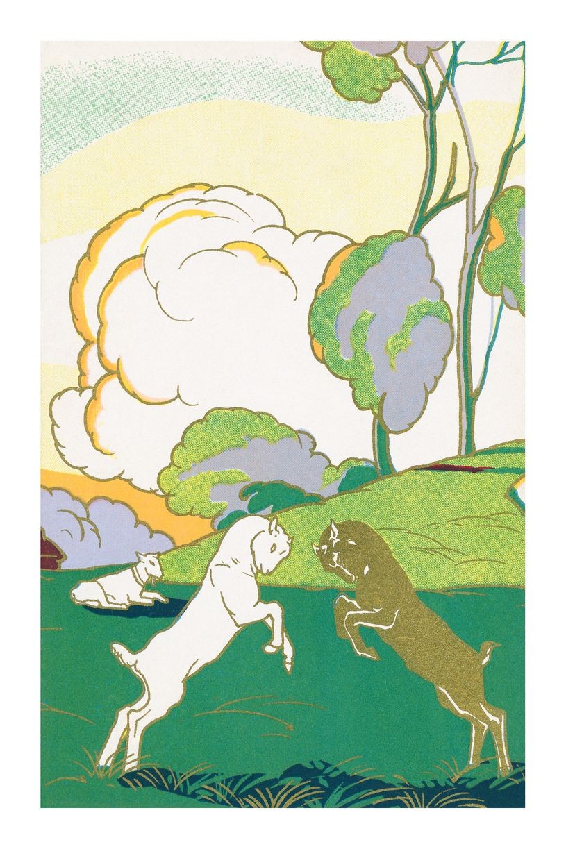 Vintage Pastoral Scene Poster - Goats in Meadow 🐐 - 24x36” - Premium Matte