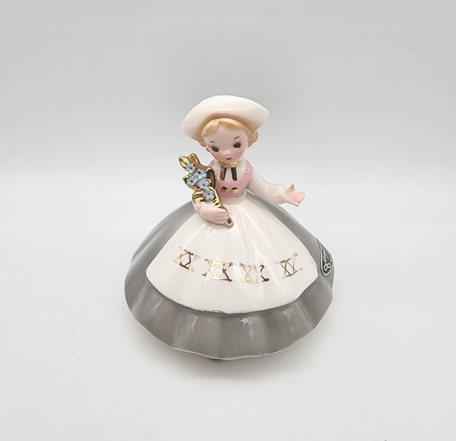 VINTAGE SIGNED JOSEF ORIGINAL SWEDEN LITTLE INTERNATIONAL GIRL/FLOWERS FIGURINE