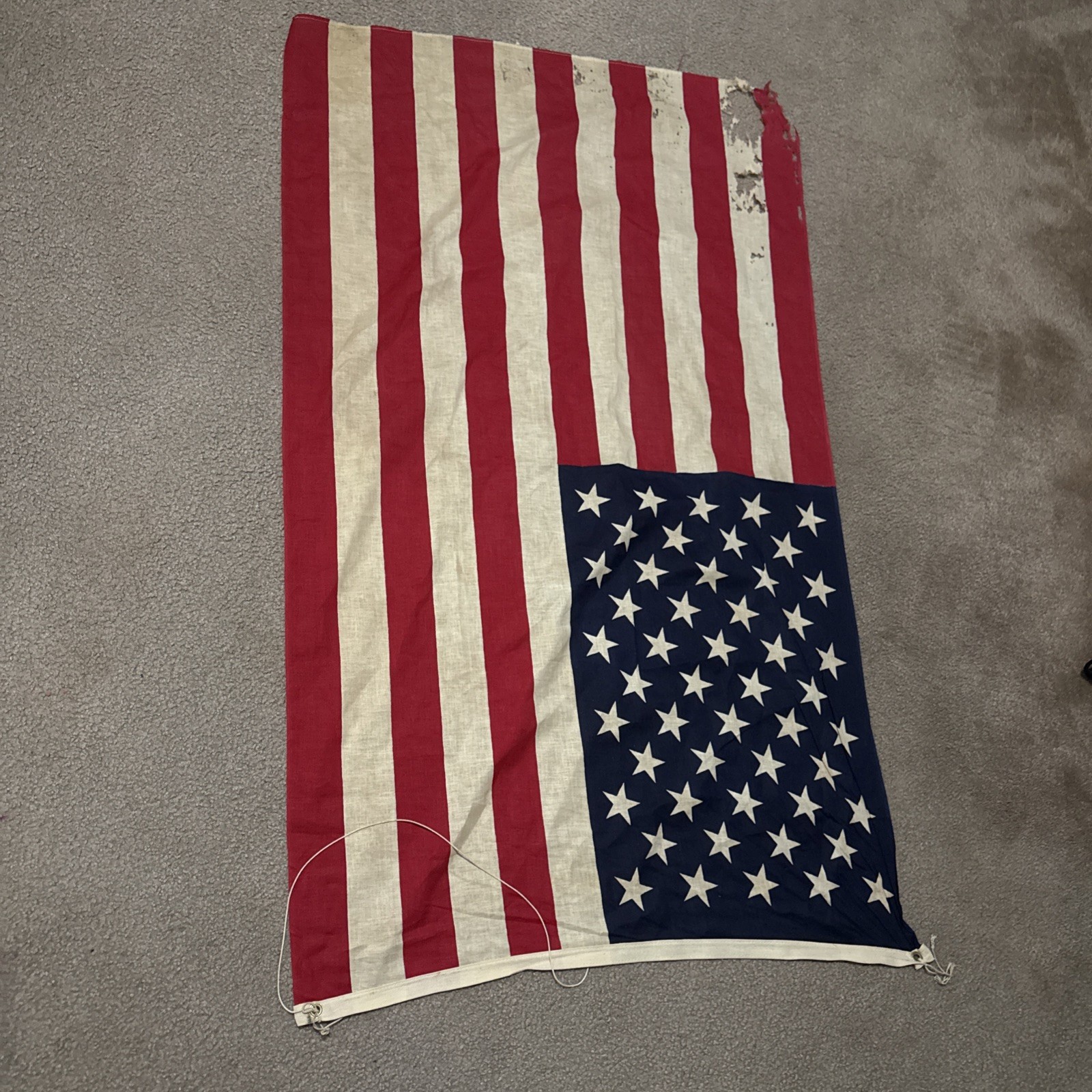 Vintage American Flag 50 Stars 3X5, Damaged Torn Holes