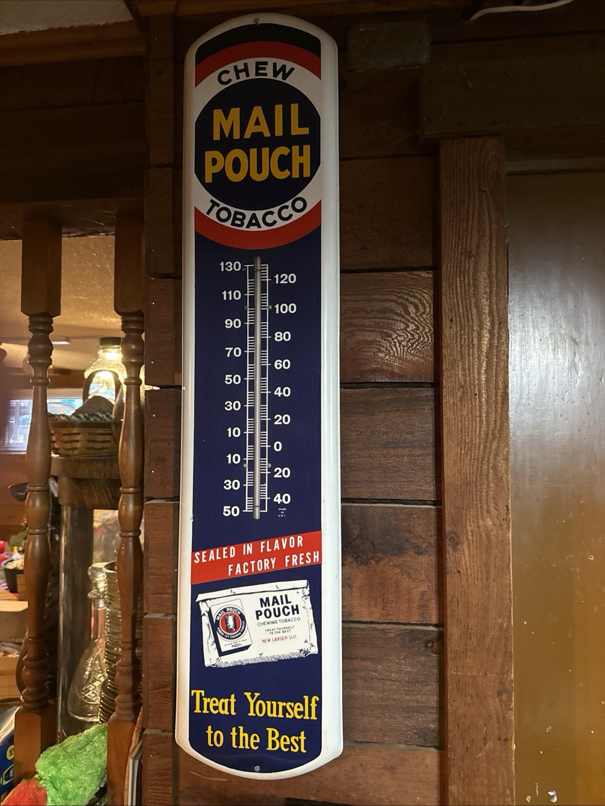 Vintage Metal Mail Pouch Thermometer Chewing Tobacco Advertising 39” X 8” Vintage Metal Mail Pouch Thermometer Chewing Tobacco Advertising 39” X 8”
