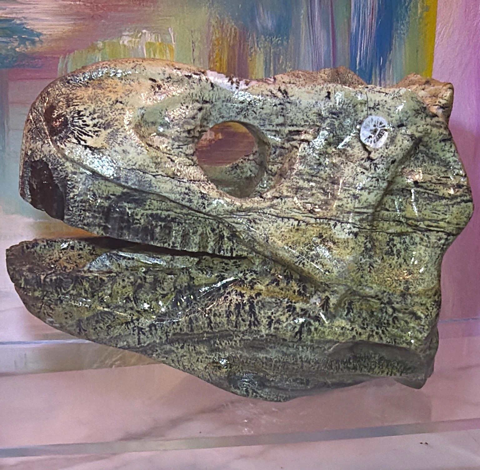 Dinosaur Skull stone carving Collectible Display Sculpture, Approx. 5 in Long