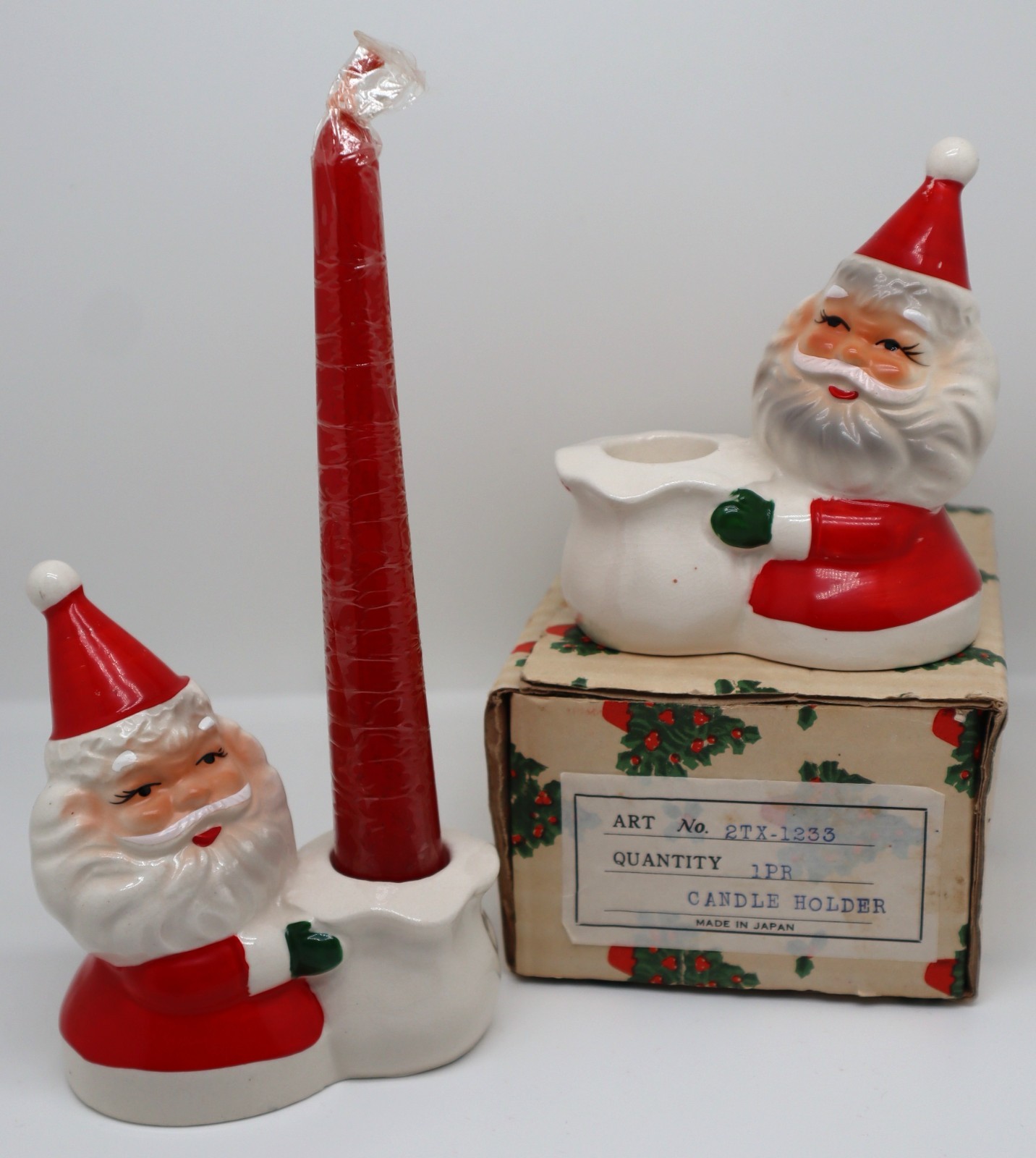 VTG PR Brinn’s Ceramic Santa Claus Taper Bag Candle Holder Japan 4\