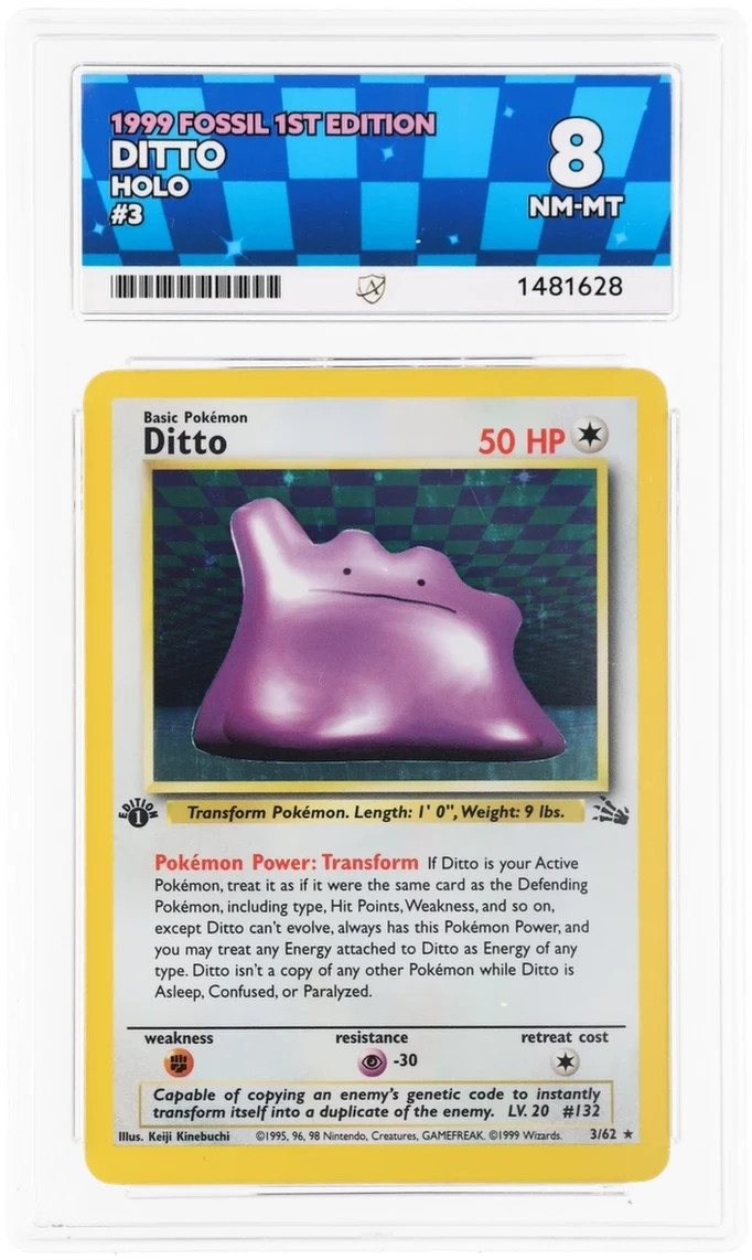 ACE 8 Ditto 3/62 1st Edition Fossil Holo English - Pokemon Trading Card
