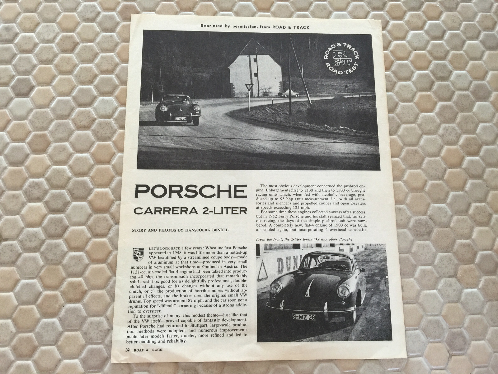 PORSCHE 356 B CARRERA 2 LITER FOUR CAM ENGINE R&T ARTICLE BROCHURE 1962