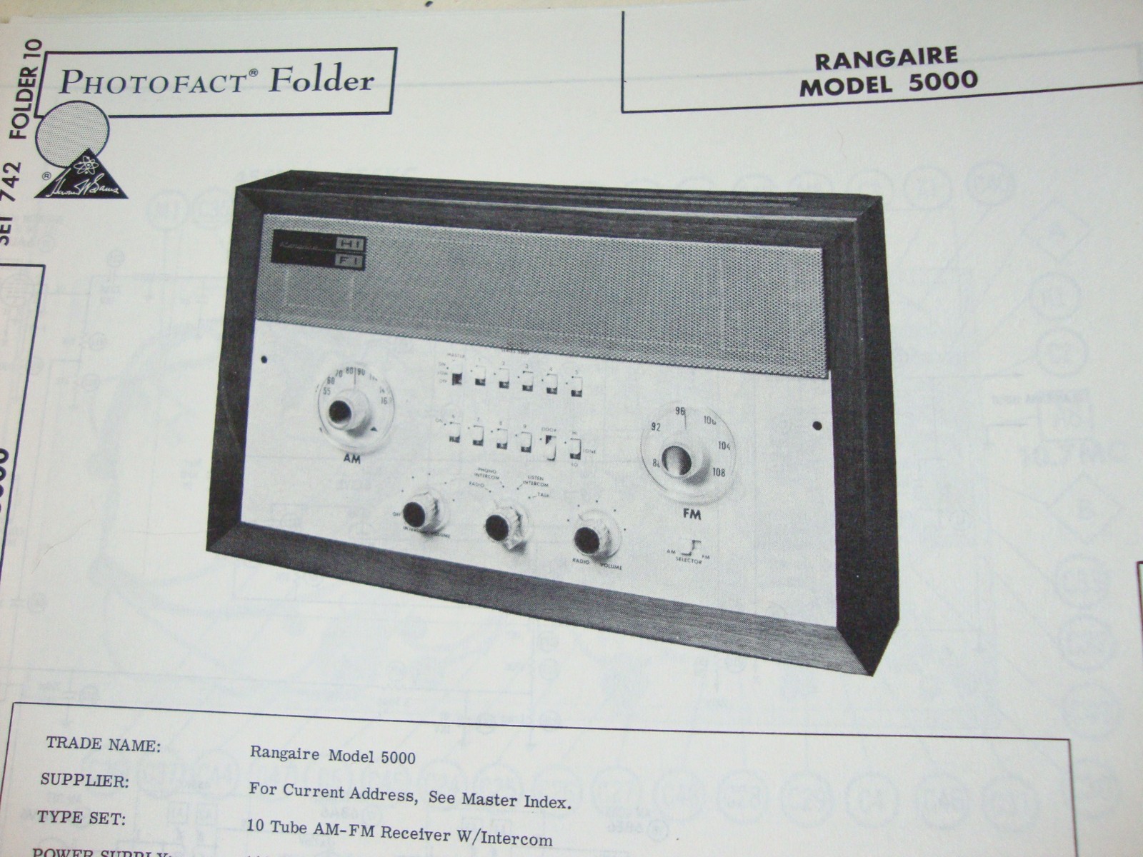 Original Sams Photofact Manual RANGAIRE 5000  (742)