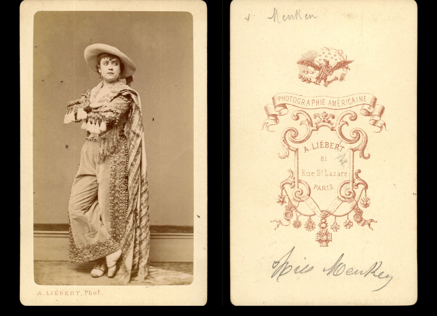 Liébert, Paris, Adah Isaacs Menken Vintage Albumen Print CDV.Adah Menken, Dance