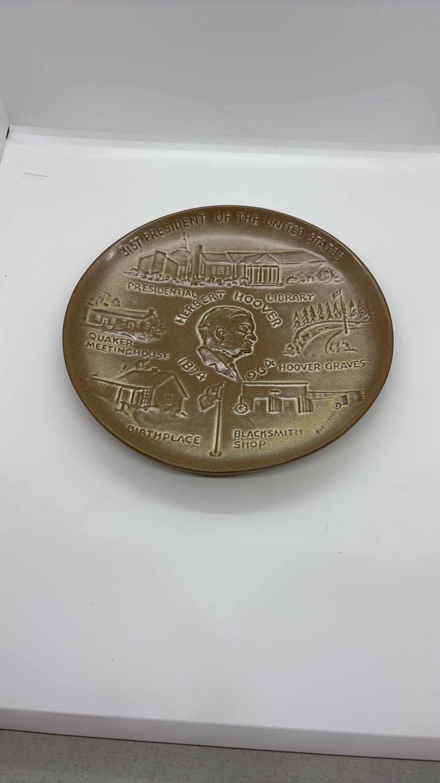 Vintage 1971 Frankoma Pottery Herbert Hoover Presidential Commemorative Plate