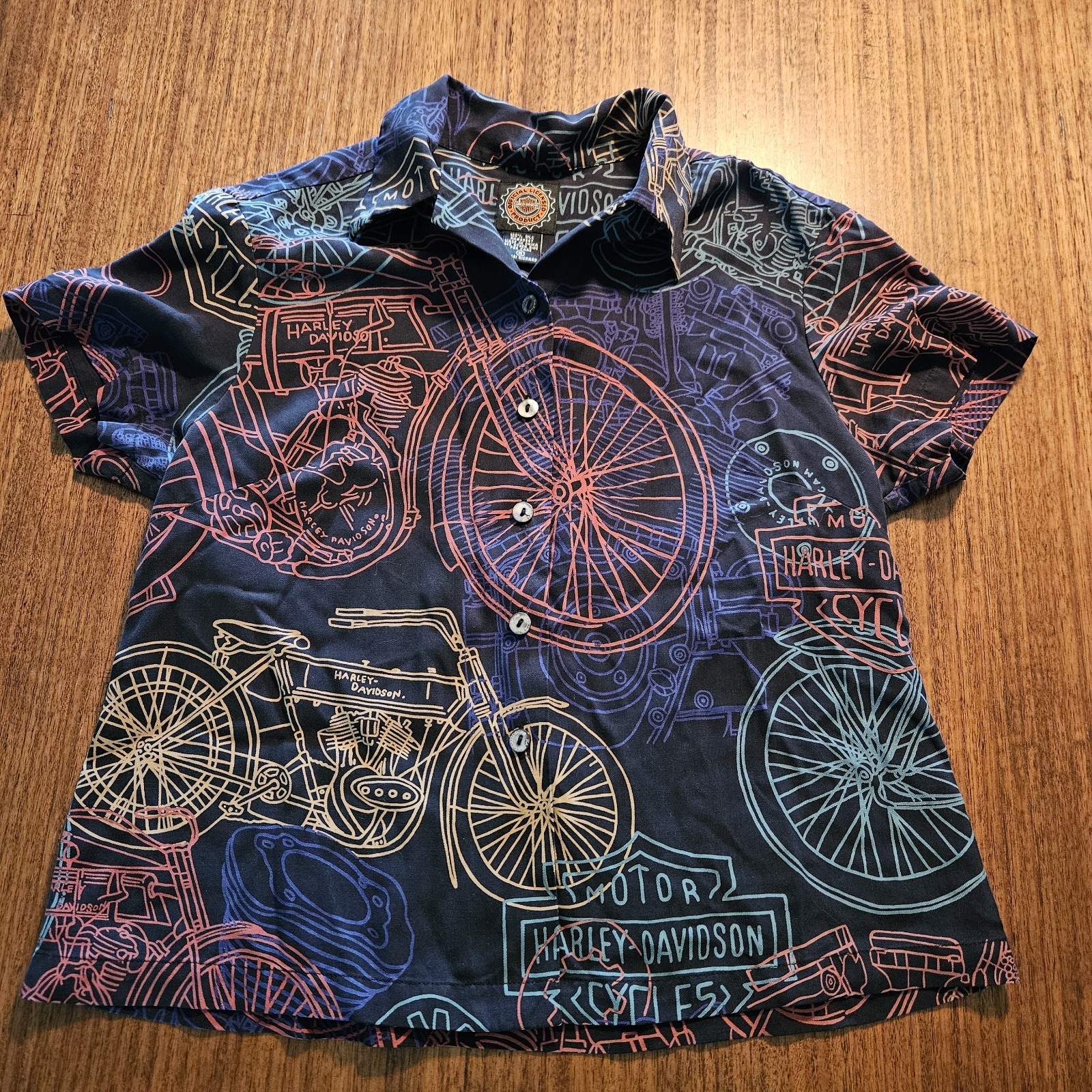 Harley Davidson Tori Richard 100% Silk Button Up Shirt Women’s Small Hawaii