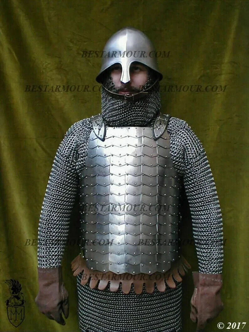 Medieval 18GA SCA LARP Plated Cuirass With Kettle Helmet Half Body Armor Suit
