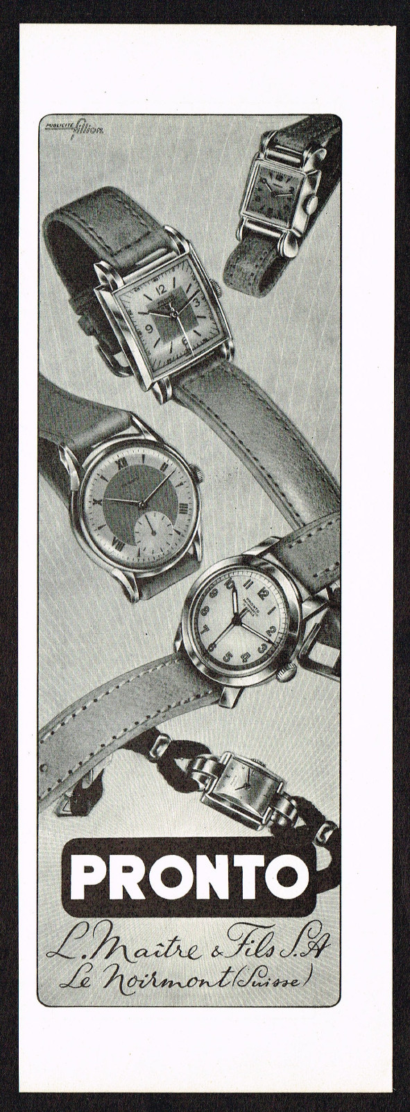 1940s Original Vintage Pronto Watch Print Ad 1940s Original Vintage Pronto Watch Print Ad