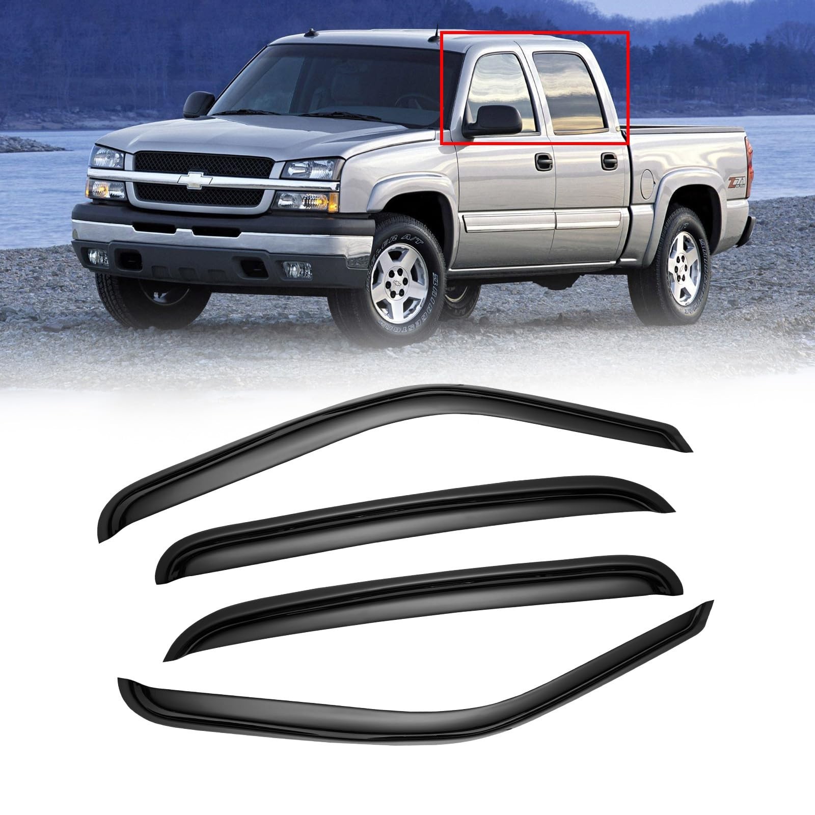 Window Visors for 01-07 Chevy Silverado/GMC Sierra, Rain Guards Vent Deflector S Window Visors for 01-07 Chevy Silverado/GMC Sierra, Rain Guards Vent Deflector S