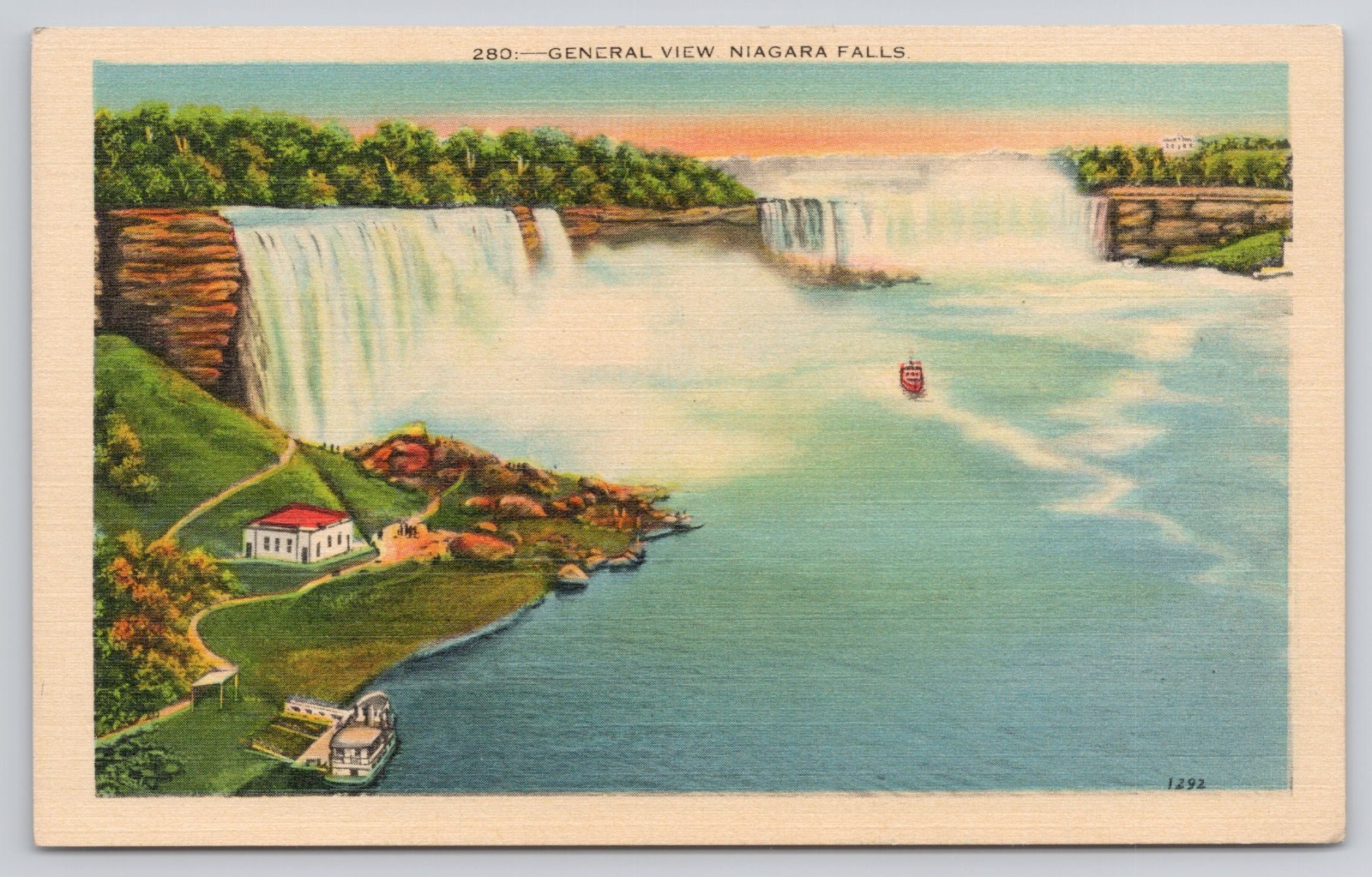General View of Niagara Falls from Falls View Bridge Vintage Linen Postcard