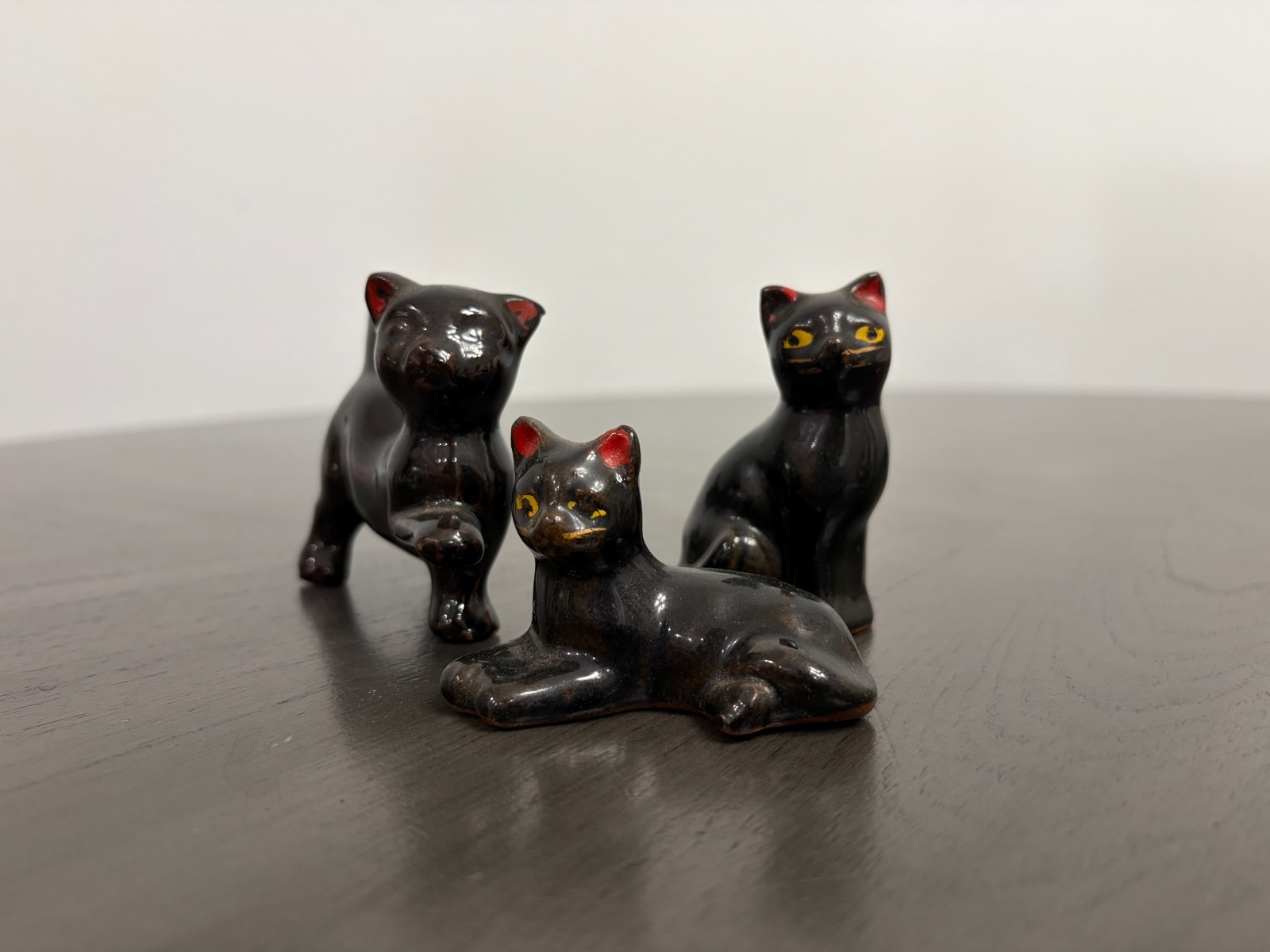 Vintage MCM Black Cat Family Redware Japan Ceramic Set 1950s