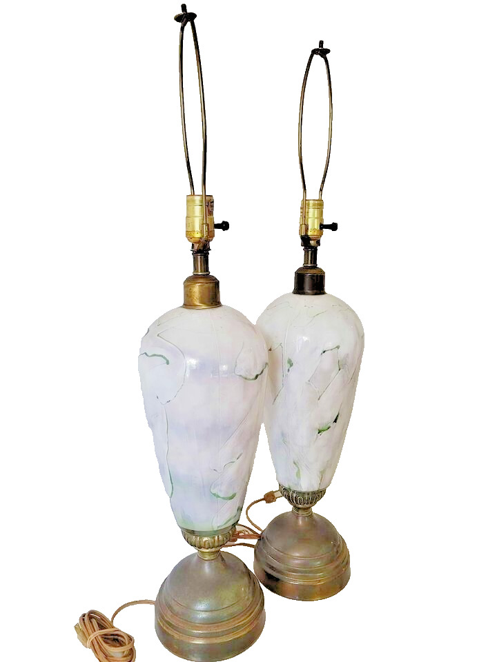 Vintage alabaster lamps w/ brass accents ~ matched pair