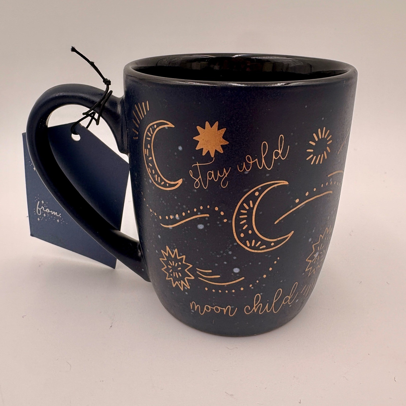 Stay Wild Moon Child Navy Blue and Gold Metaphysical Child Ceramic Mug NWT