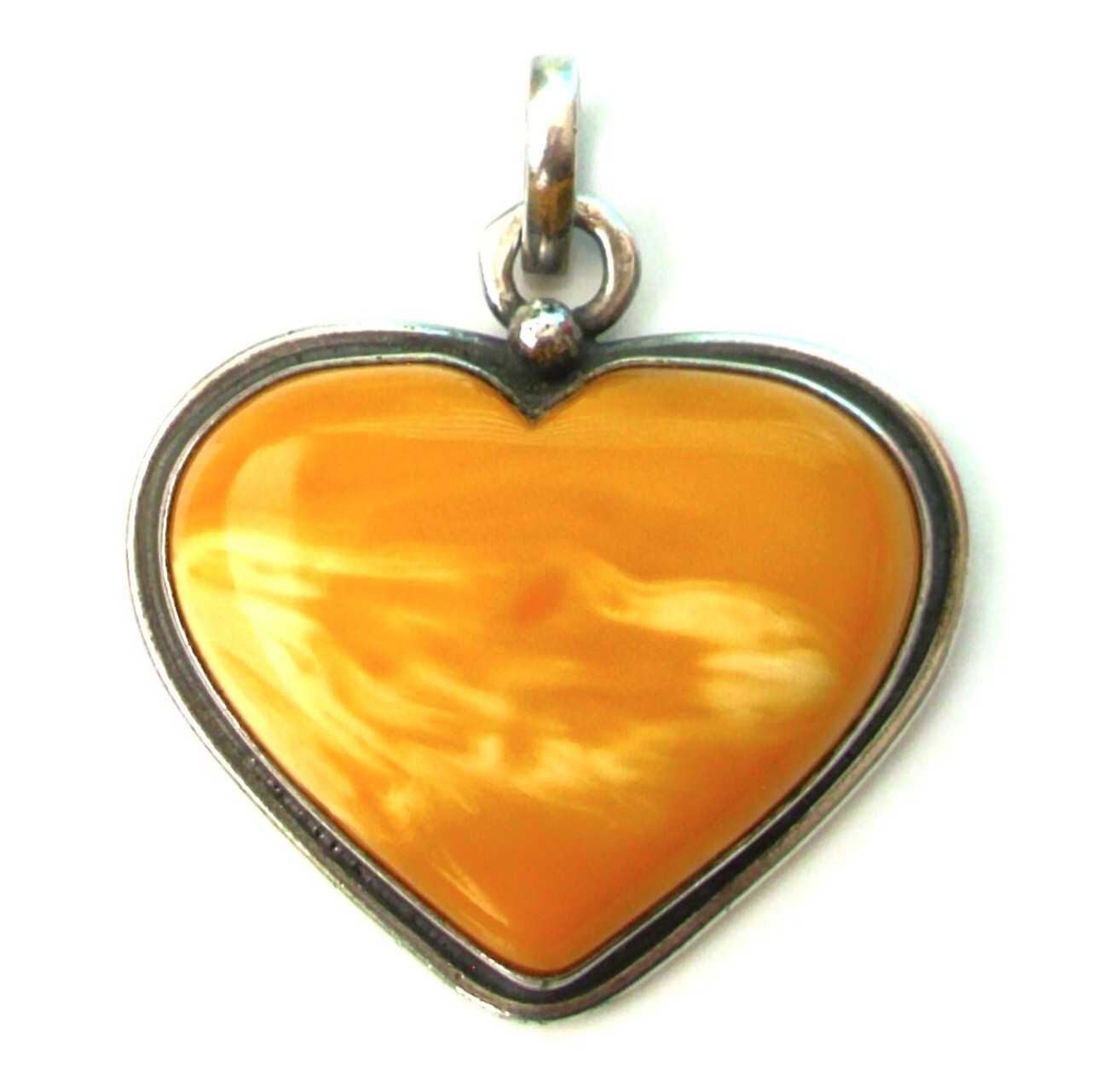 ❤❤ BEAUTIFUL Vtg HUGE Thick HEART Egg Yolk Genuine AMBER Sterling SILVER Pendant
