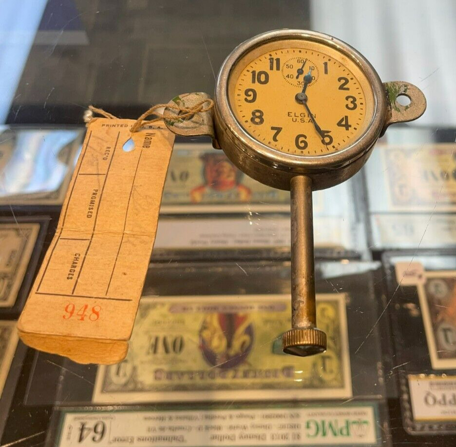 Elgin 313 Car Clock Long Stem Wind Up from 1910-20s w/ Tag RARE Ready to Ship