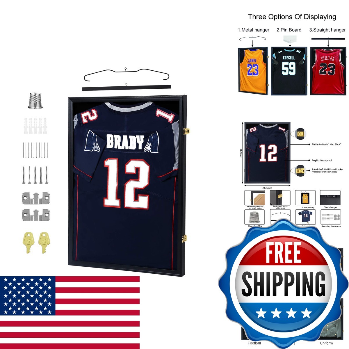 IHEIPYE Jersey Display Frame Case, Large Sport Jersey Shadow Box, Black 1pcs
