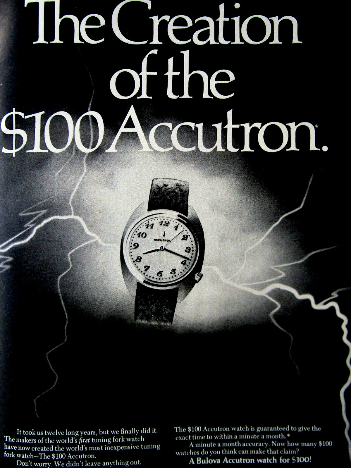 1973 Bulova Accutron-LIGHTENING Original Print Ad 8.5 x 11