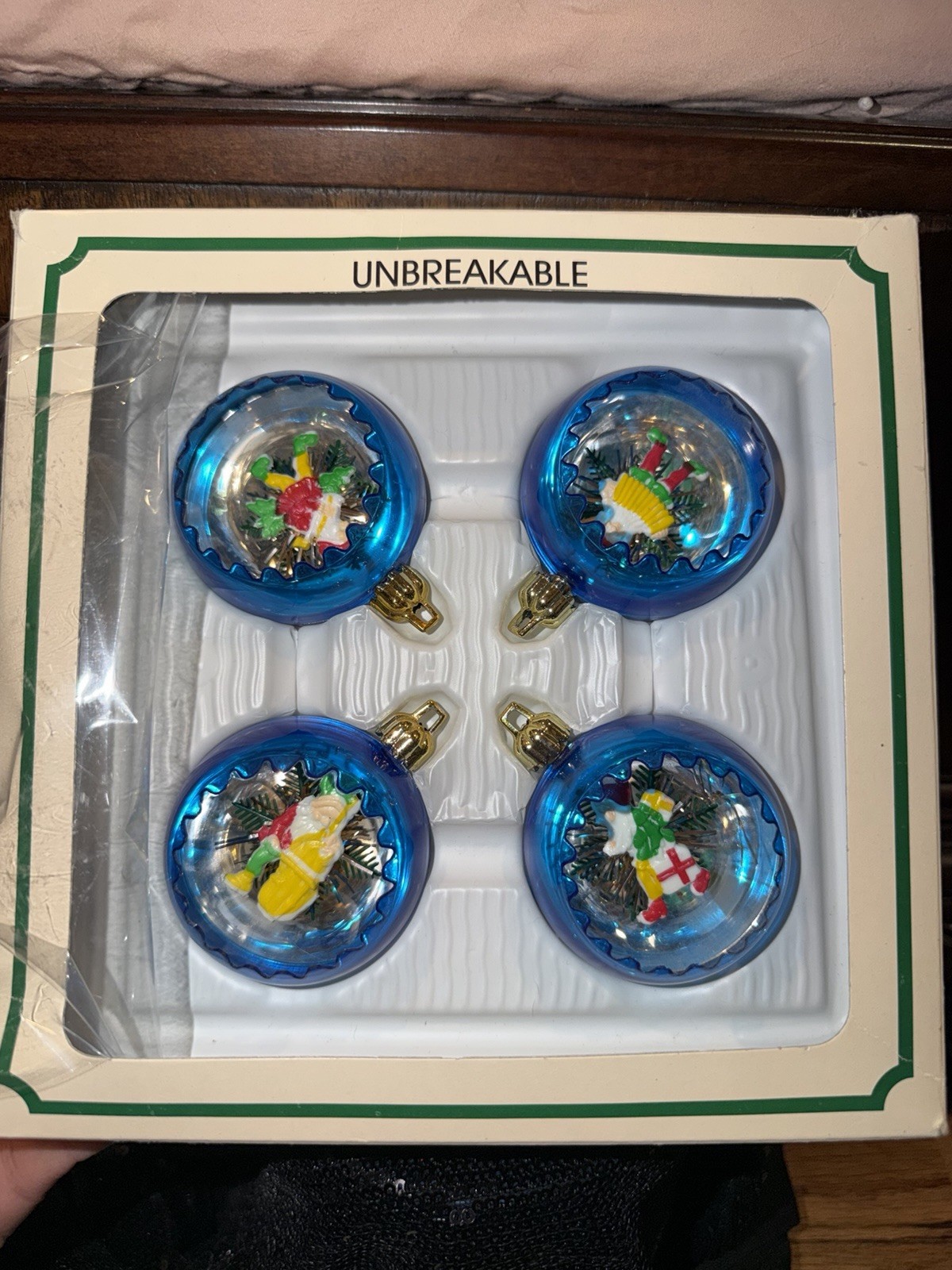 4 Vintage Gnome Elf Diorama Unbreakable Plastic Christmas Tree Ornaments