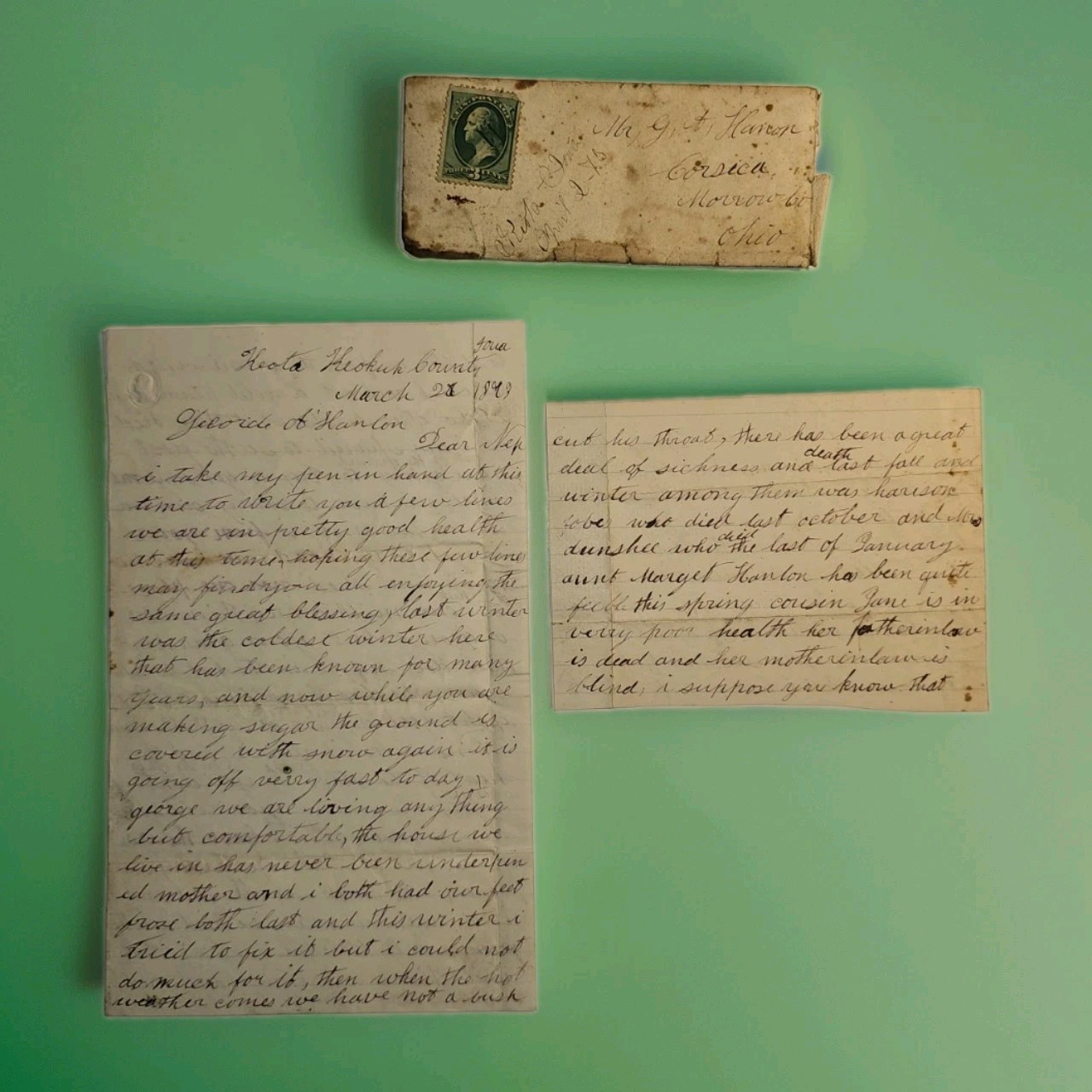 1873 Keota Iowa Letter Hanlon Family Morrow Co Ohio Telegraphy Suicide Frontier