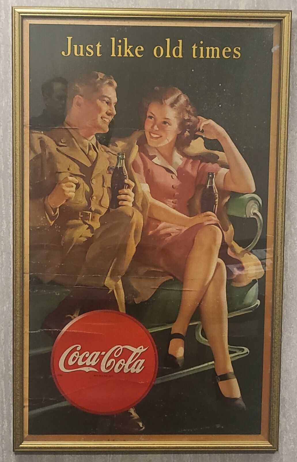 COCA COLA WW2 “JUST LIKE OLD TIMES” 1944 /1945 ADVERTISING POSTER { LARGE }