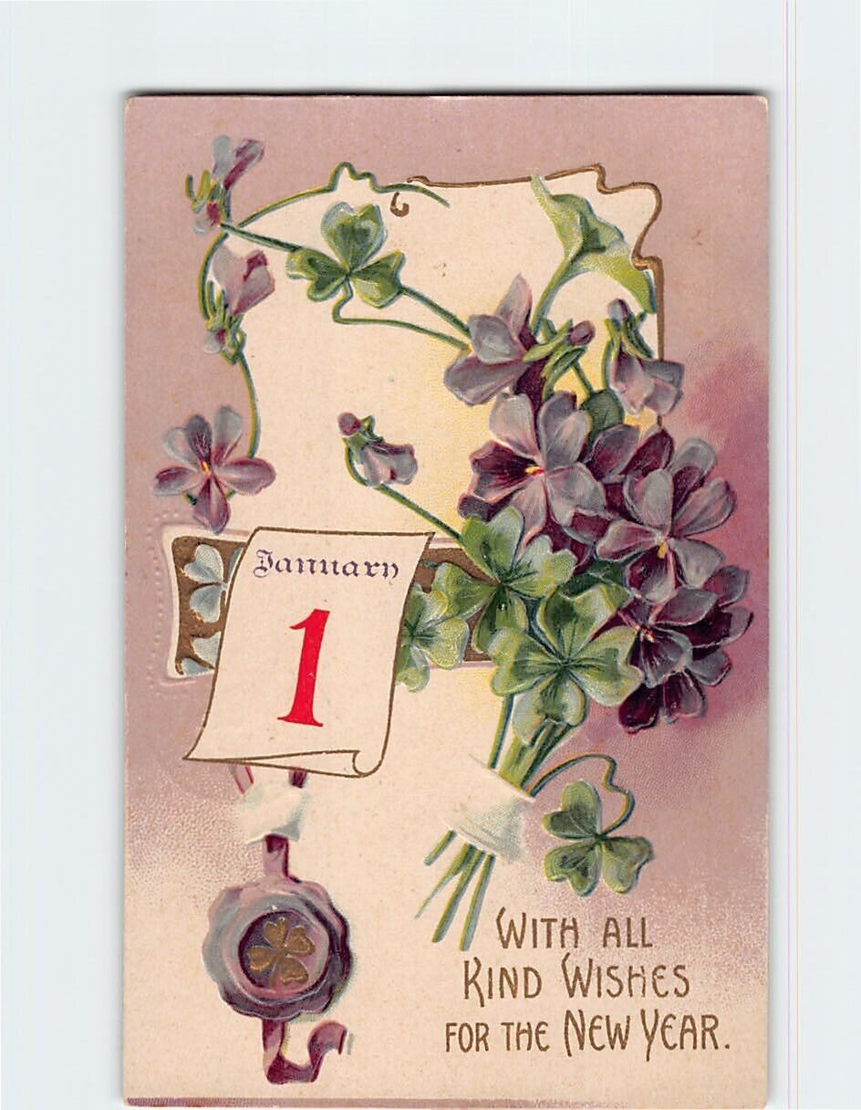 Postcard With All Kind Wishes for the New Year Embossed Card