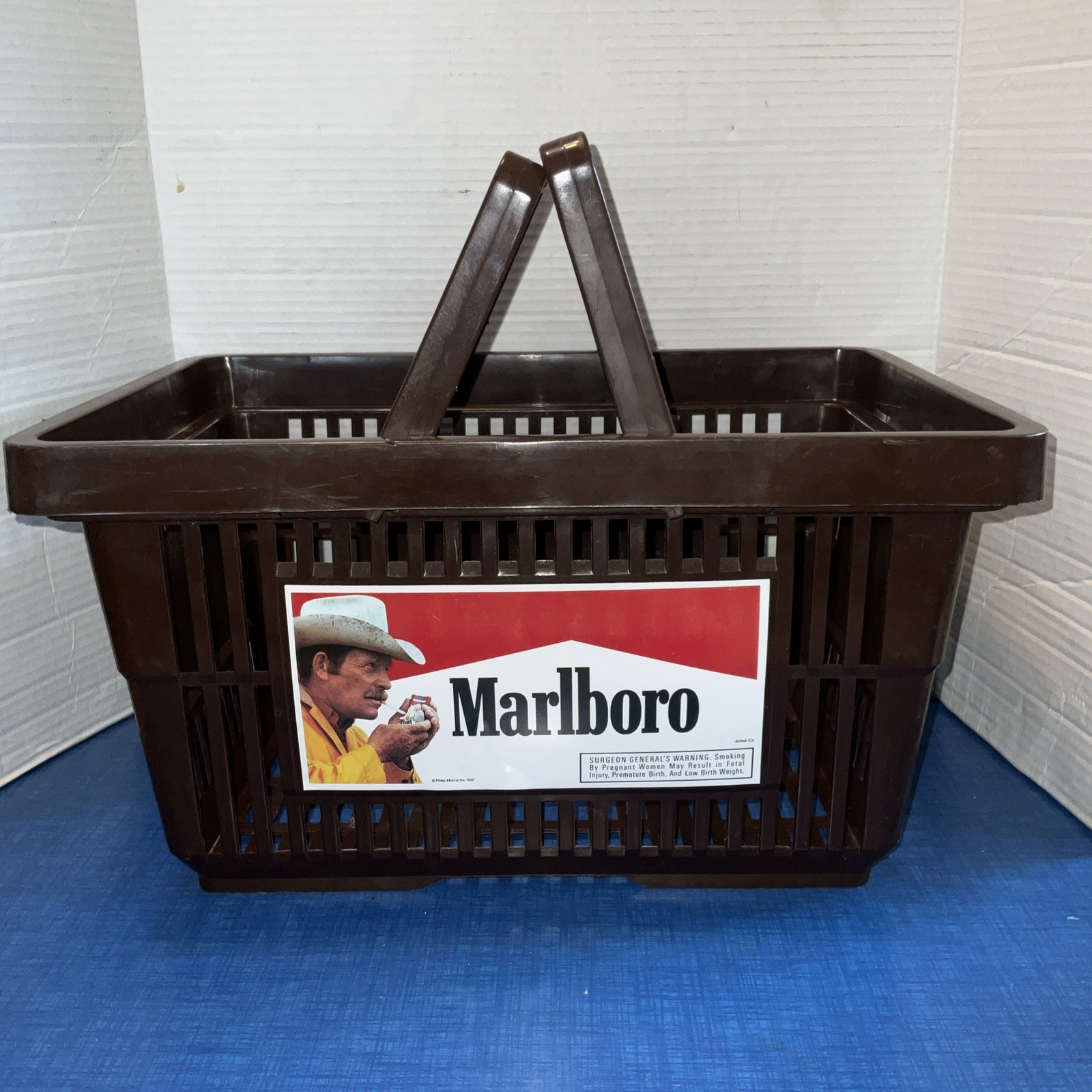 Vintage 1987 Phillip Morris Marlboro Man Shopping Basket Advertising