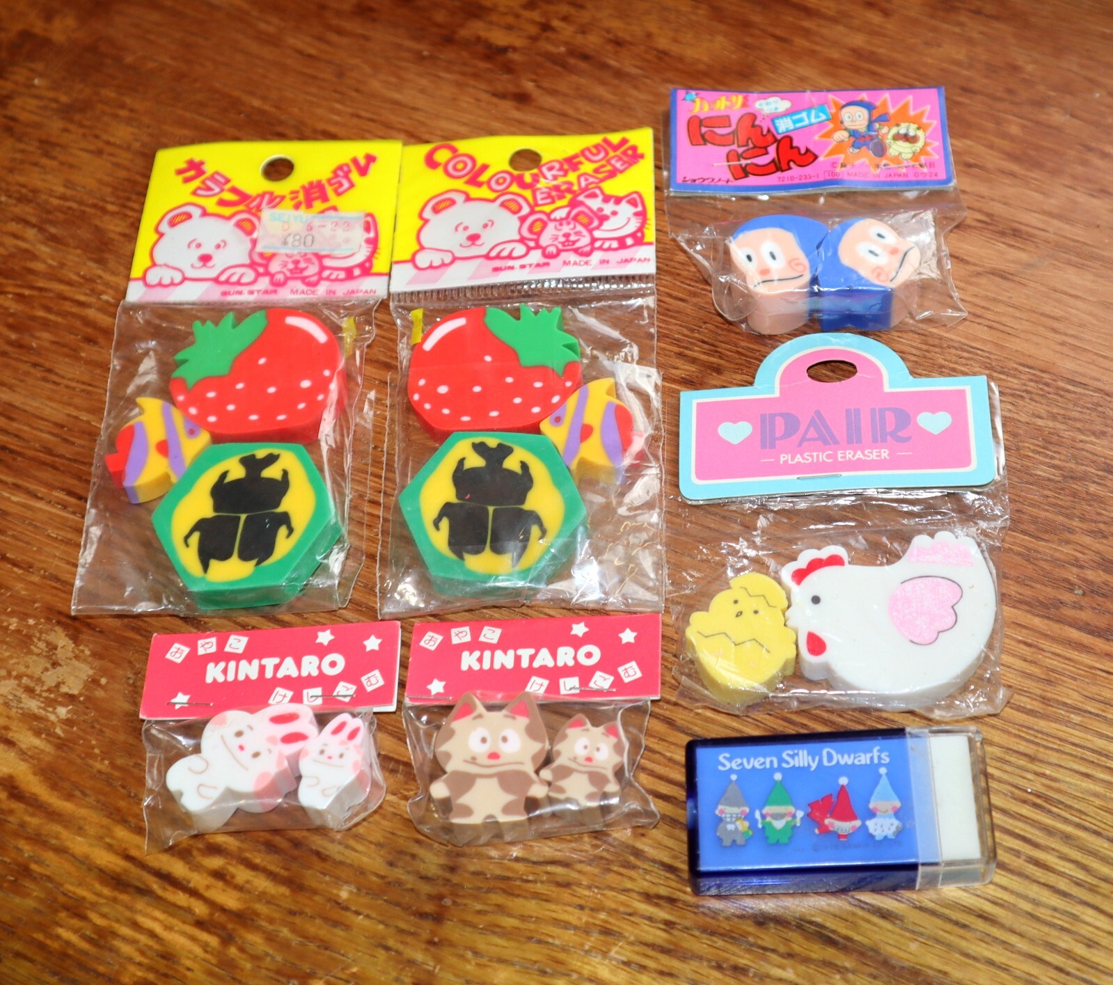 Japan Eraser LOT | *Vintage* Sanrio SunStar Kintaro Kitty Bunny Ninja Fruit WOW