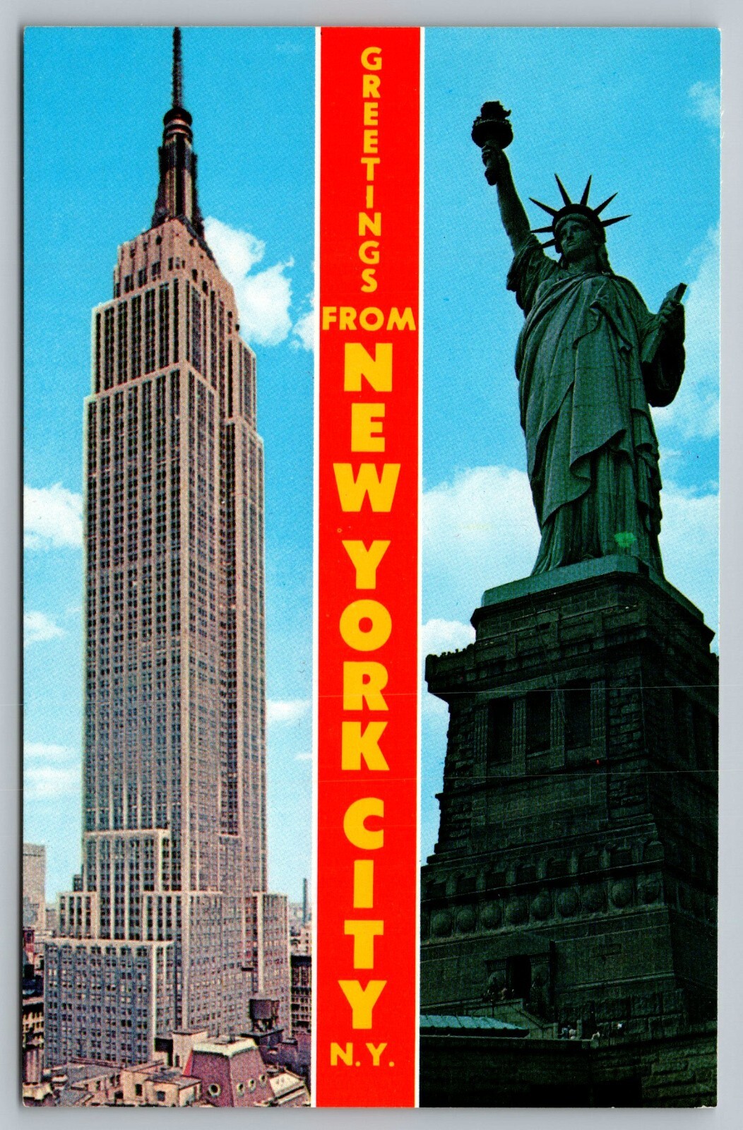 Postcard Greetings From New York City NY Empire State Building Statue of Liberty