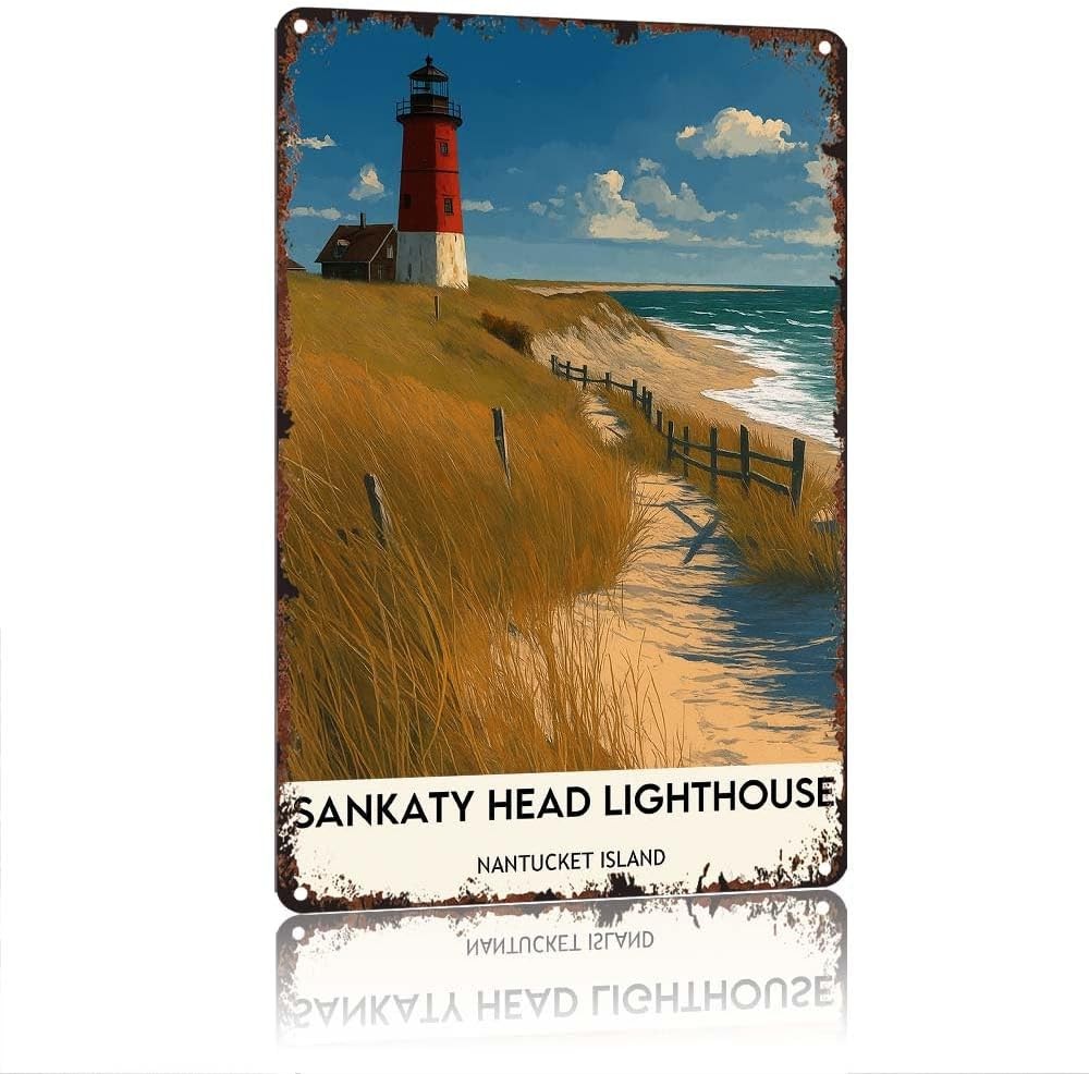 Vintage Aluminum Sankaty Head Lighthouse Nantucket Tin Metal Signs Home Décor