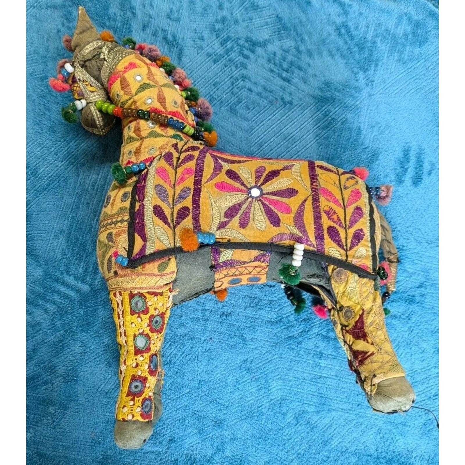 Vintage Indian Folk Art Rajasthani Handmade Embroidered Horse Large 18\