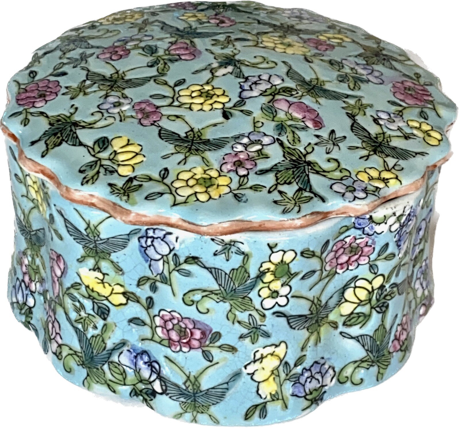 VTG Blue Famille Rose Medallion Chinese Da Qing Qianlong Nian Zhi  Jewelry Box