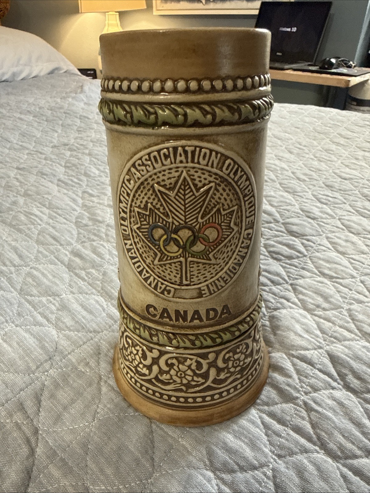 Vintage Canadian Olympic Association Beer Stein Mug Tankard Ceramarte Brazil 8\