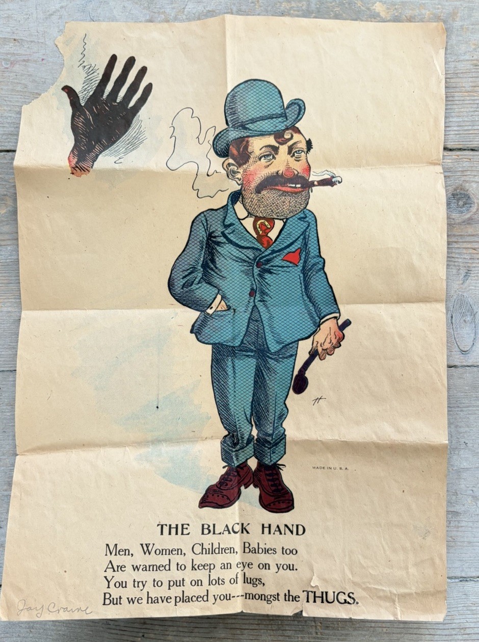 Antique c1900 THE BLACK HAND Vinegar Valentine Chromolithograph Comic Print