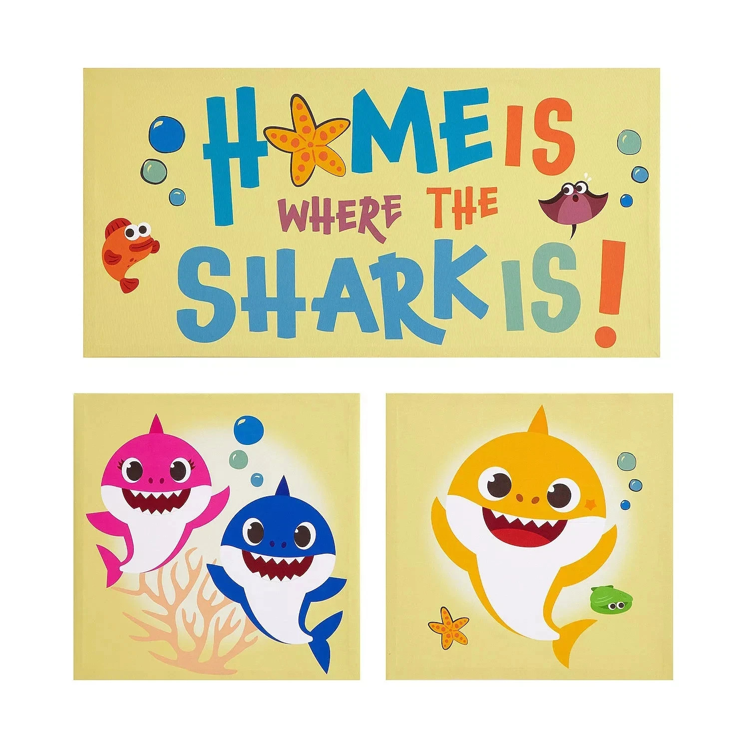 Nickelodeon Baby Shark 3 Piece Canvas Wall Art Nursery Kids Room Decor New