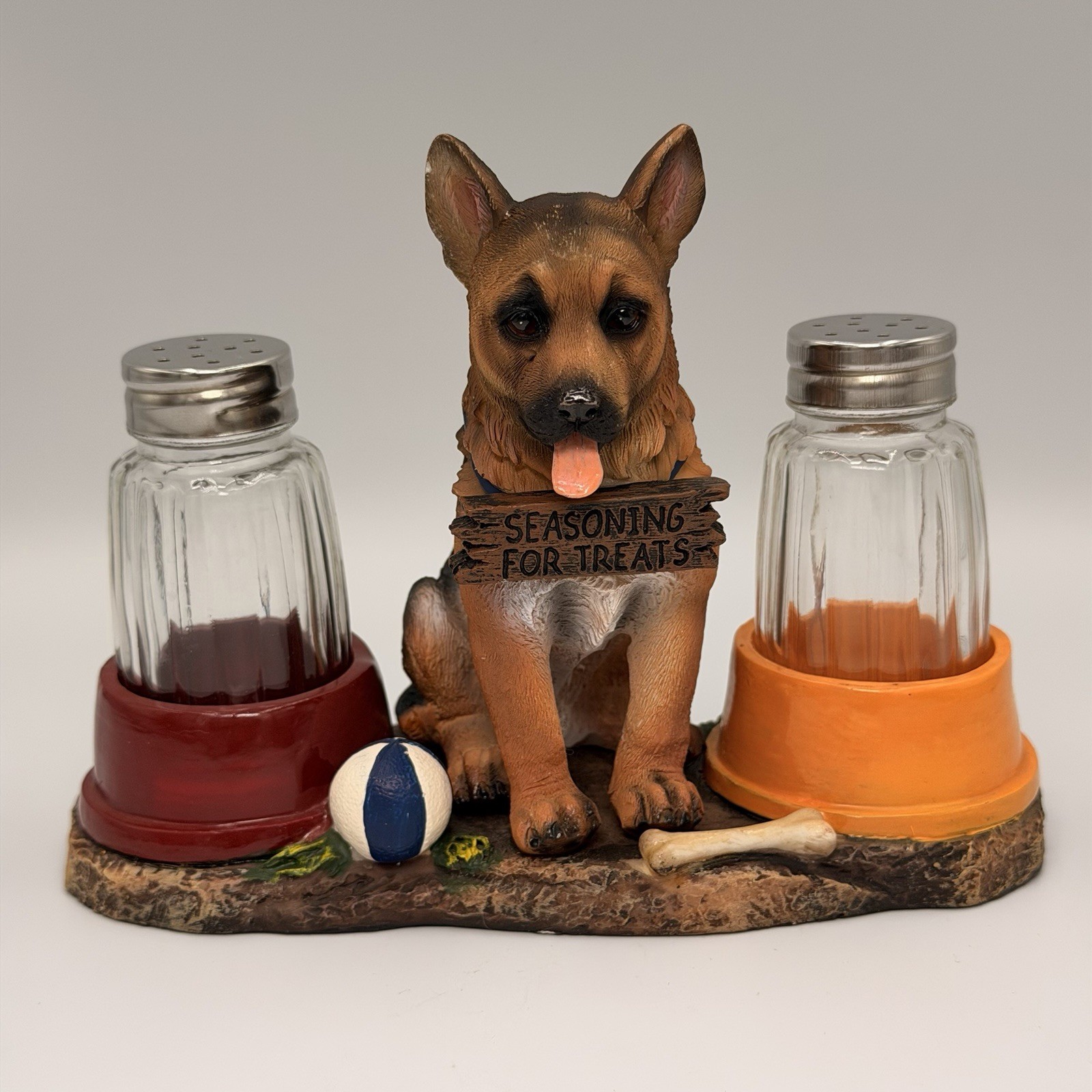 Vintage DWK World of Wonders German Shepherd Salt Pepper Shaker Holder Dog