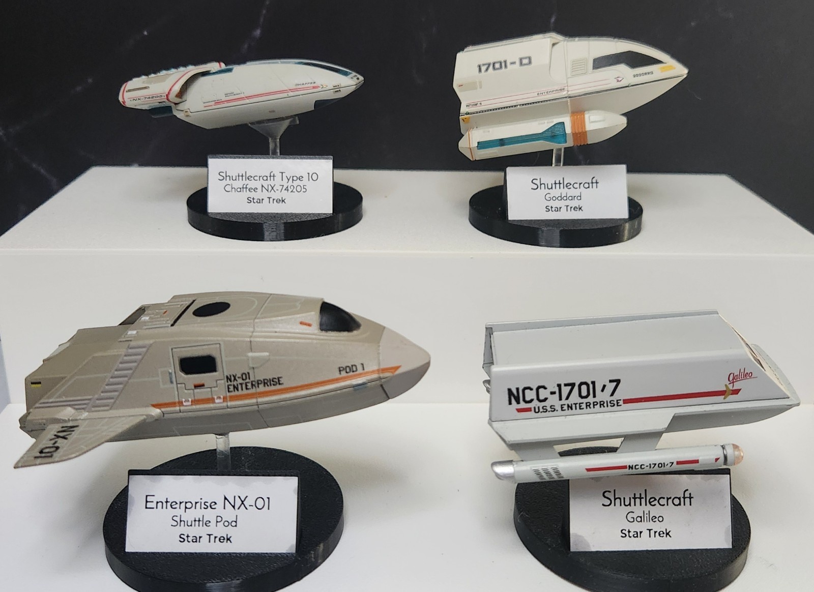 Custom Display Stands With Nameplates For Eaglemoss Star Trek Shuttlecraft Sets