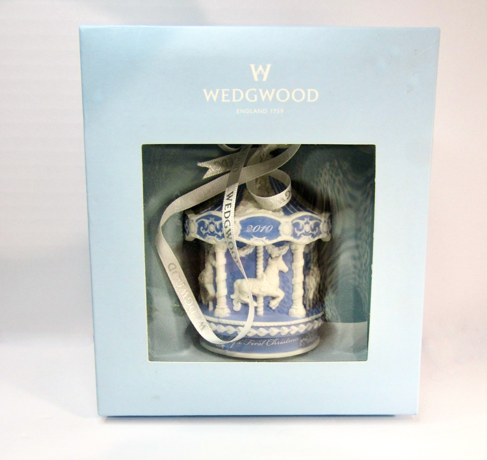 Wedgwood Baby's First Christmas 2010 Blue Jasperware Carousel Ornament Boxed