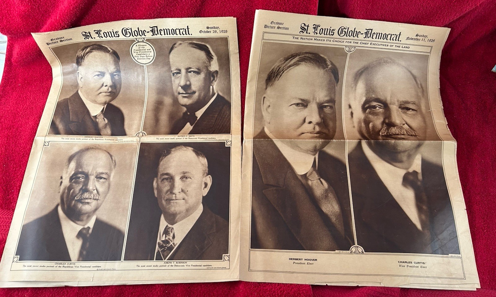 Lot of 2 1928 St Louis Globe Picture SECTIONs - Herbert HOOVER Oct 28 Nov 11