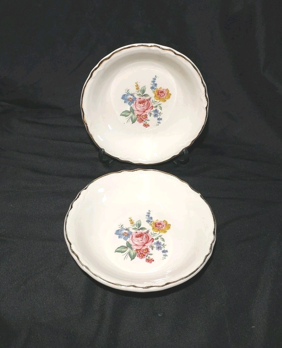 Scio HAZEL Dessert Bowls Pink Yellow Blue Floral Gold Trim 5.25\