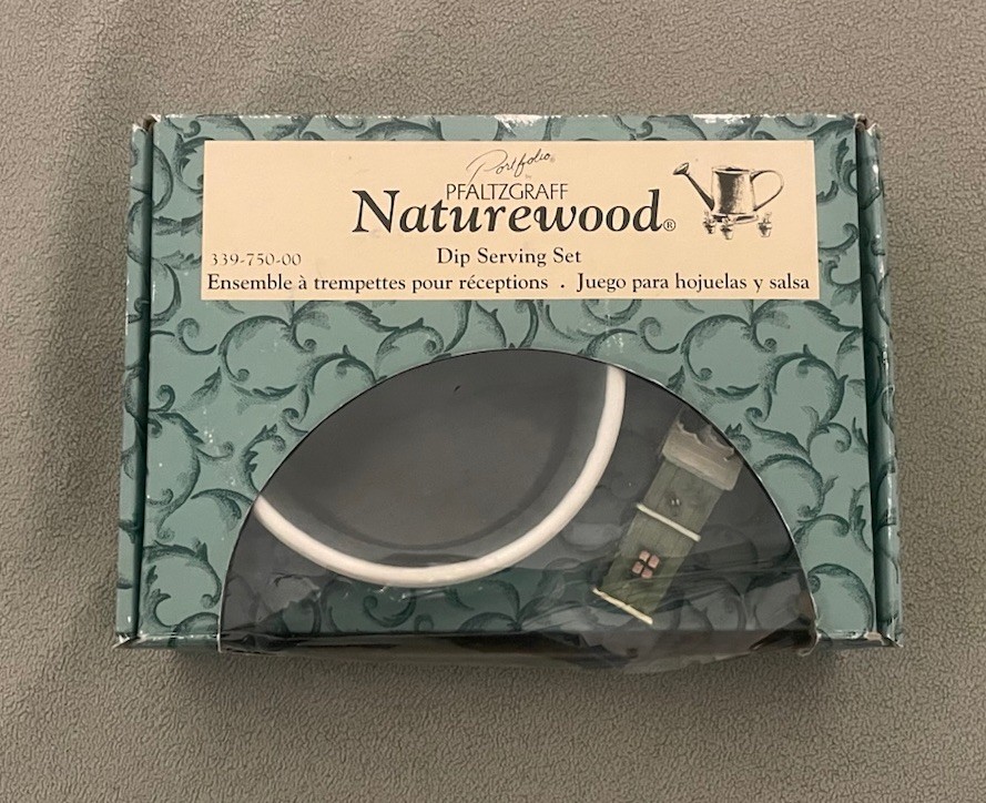 Pfaltzgraff Naturewood 2 Pc Stoneware Dip Serving Set in Box Bowl & Spreader