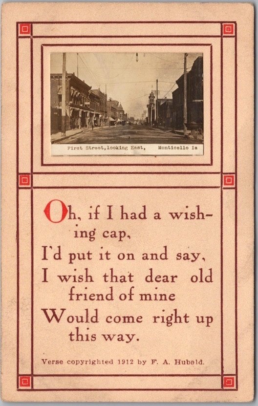1912 MONTICELLO, Iowa Postcard Poem / Add-On Photo 