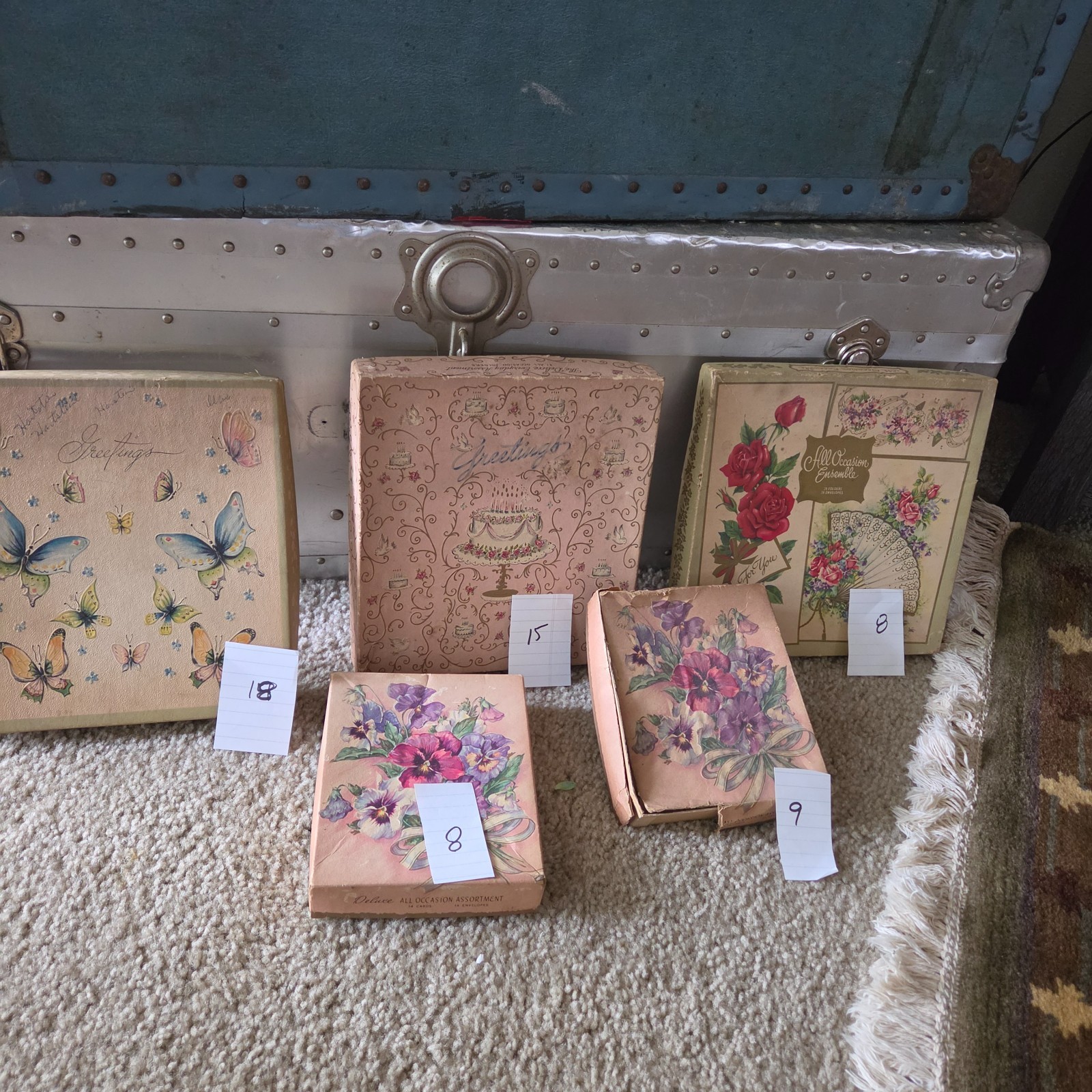 Vintage Greeting Cards Lot of 59 floral Butterfly Pansy Mid Century Boxes Envelo