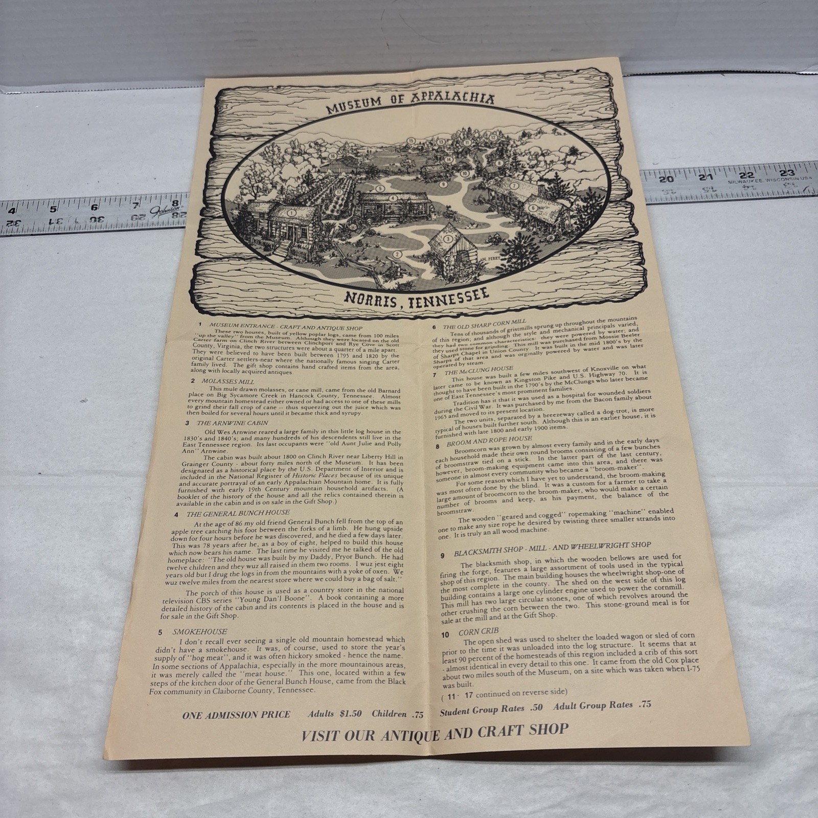 Museum Of Appalachia Norris Tennessee Vintage Brochure 17” X 11” 