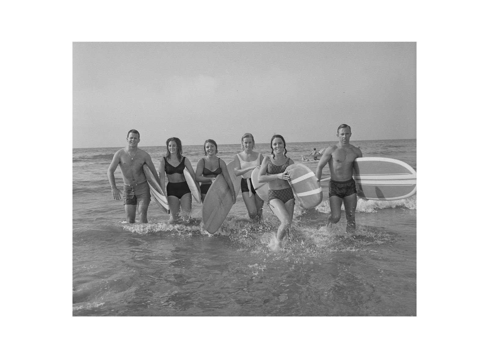 Vintage 1964 Santa Monica California College Surfers Beach Photo Print 8x10