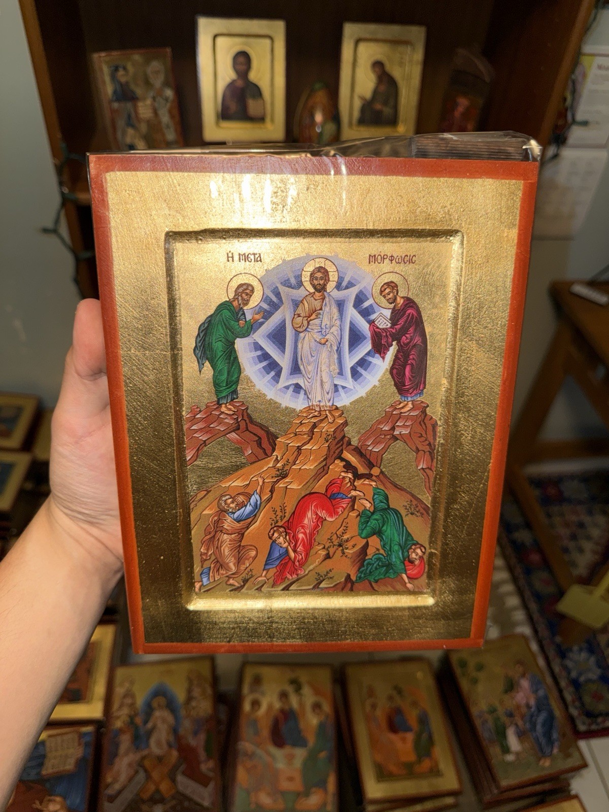 Transfiguration of Christ Orthodox Icon 18kt Gold Carved Wood (handmade) 18x24cm