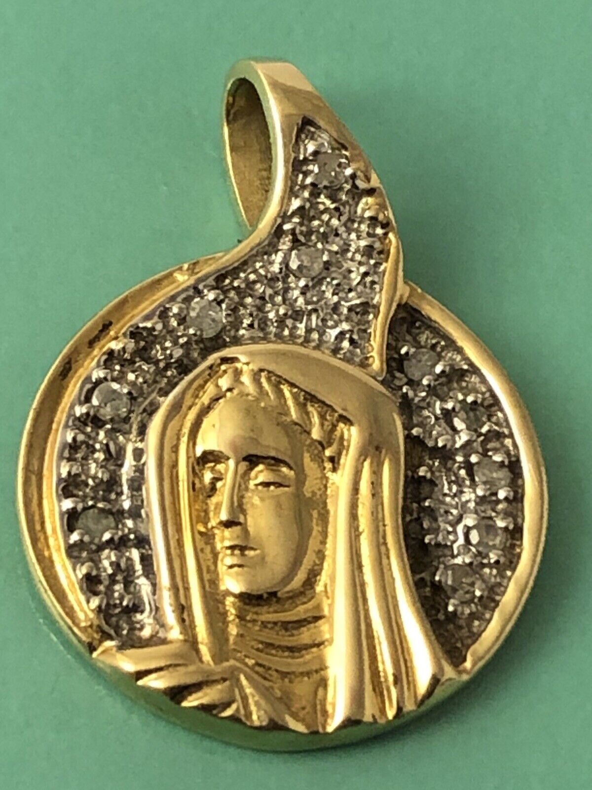 C.I. 10k gold diamond rosary Holy Mary rosary medal pendant JL 052320bC@