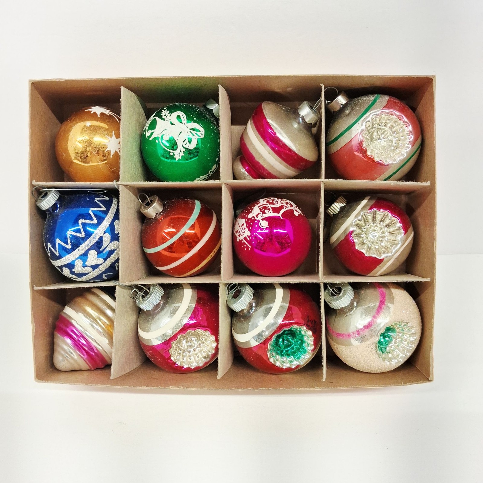 VTG 1940\'s-50\'s Shiny Brite Glass Christmas Ornaments Original Box Set Of 12 VTG 1940\'s-50\'s Shiny Brite Glass Christmas Ornaments Original Box Set Of 12